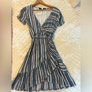Blue and White Striped Wrap Dress